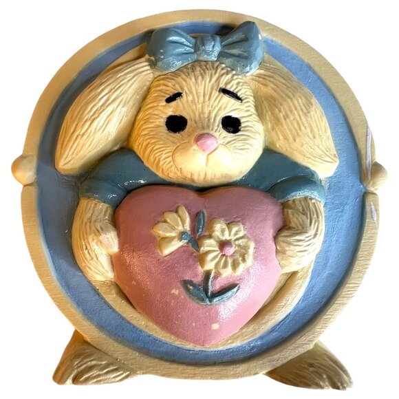 VTG 1992 Burwood Bunny Rabbit LOVE Wall Hanging Decoration Plaques Set Pink Blue - Picture 4 of 7